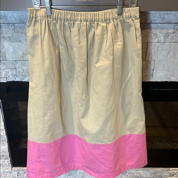 J Crew Beige and Pink Button-Down Linen Cotton Blend Skirt Size Medium - Picture 7 of 11
